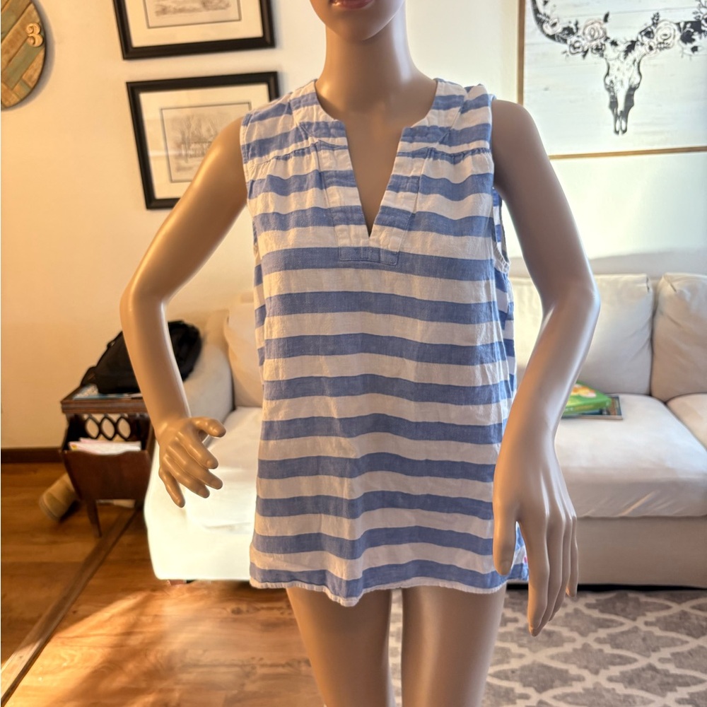 Coastal Grandmother Joules Blue and White Striped Tank Top